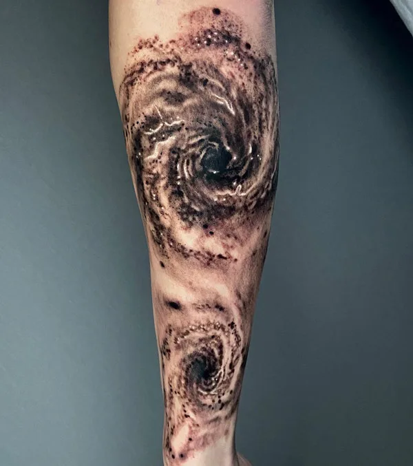 Lexica - Show me a space and time tattoo on forearm in black and white