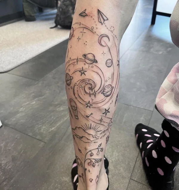Galaxy Tattoo On The Leg