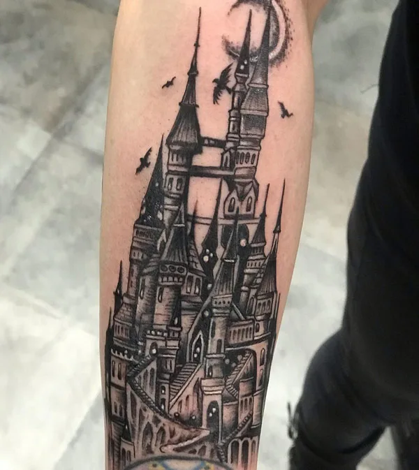 Gothic castle tattoo