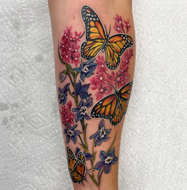 July Birth Flower And Butterfly Tattoo 1