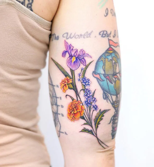 July Birth Flower Arm Tattoo