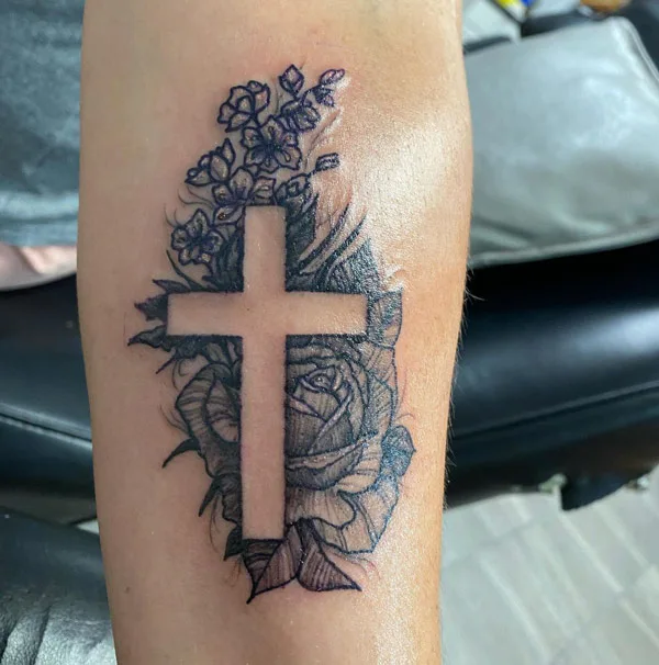 July Birth Flower Cross Tattoo