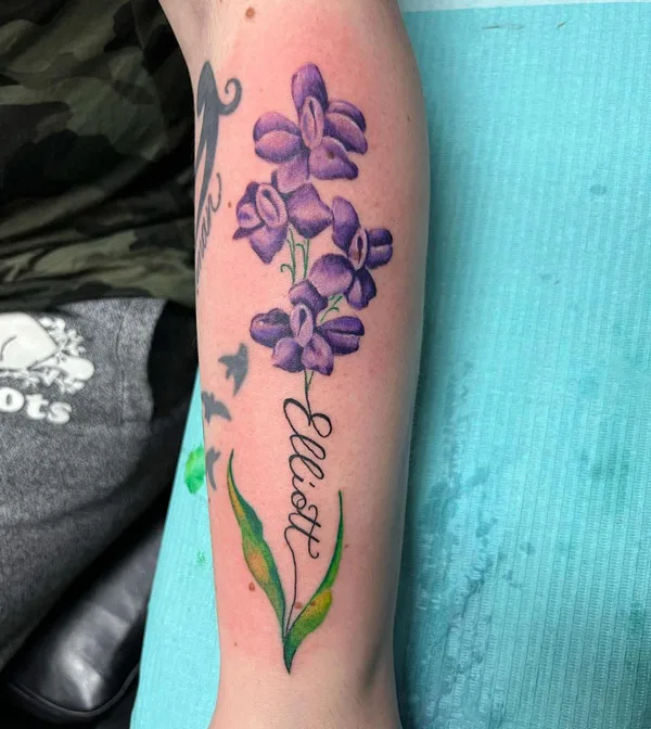 July Birth Flower Tattoo With Name