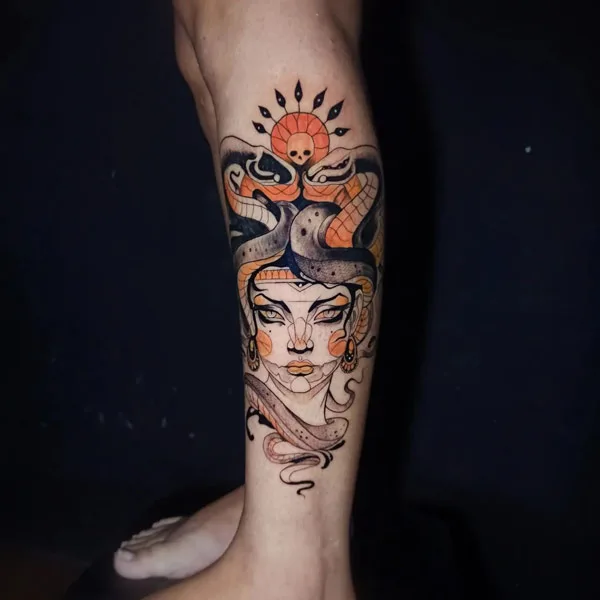 Medusa leg tattoo