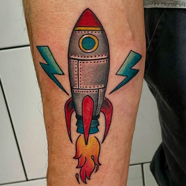Rocket and Lightning bolt tattoo