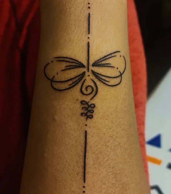 Unalome dragonfly tattoo
