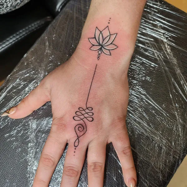 Unalome tattoo on hand
