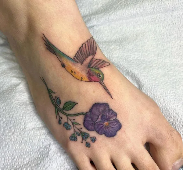 Violet and Hummingbird Tattoo