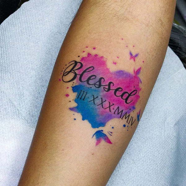 Watercolor Blessed tattoo