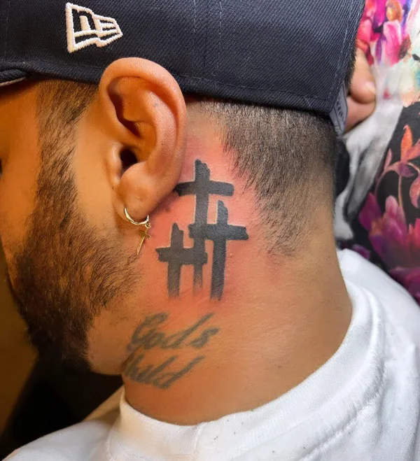 3 Cross Tattoo Behind the Ear 2