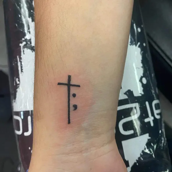 Cross Semicolon Tattoo