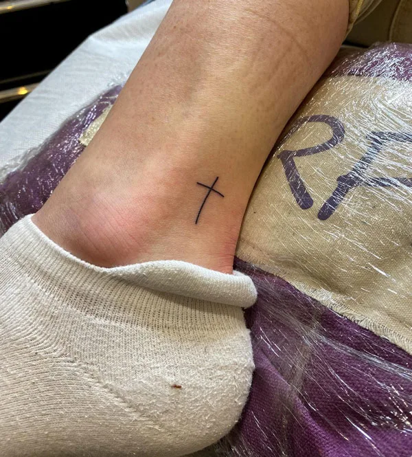 Cross Tattoo on Ankle