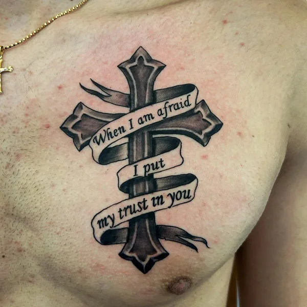 Cross with Words Tattoo
