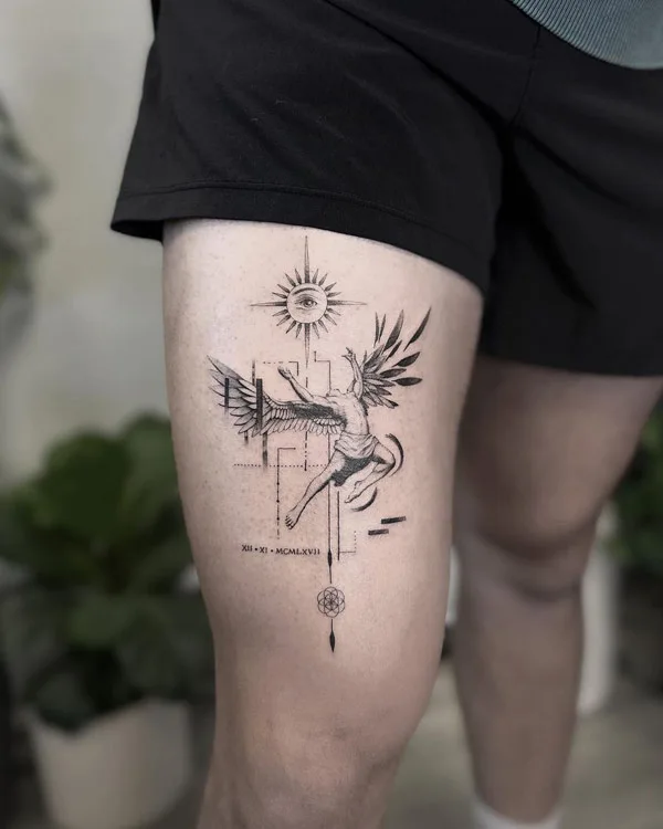 Icarus Tattoo on Thigh