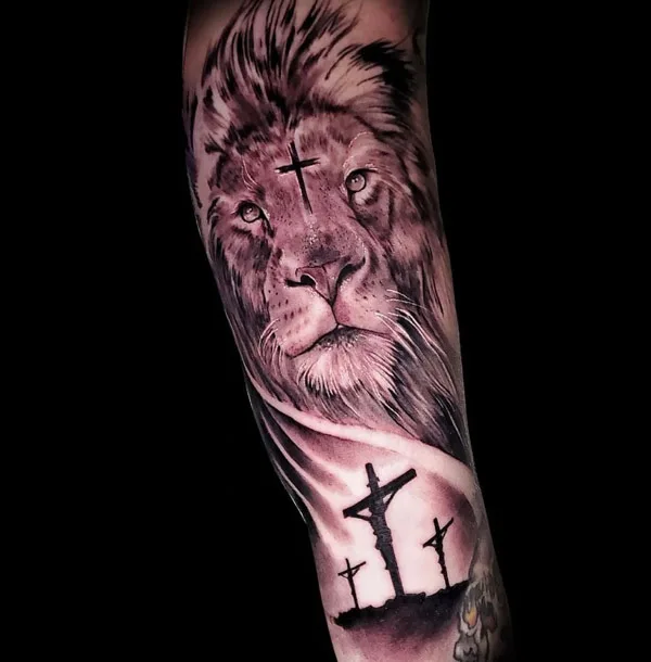 Lion 3 Cross Tattoo
