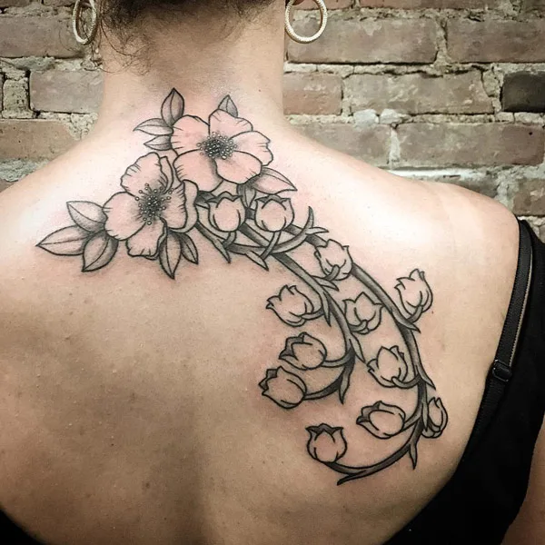 May Birth Flower Back Tattoo