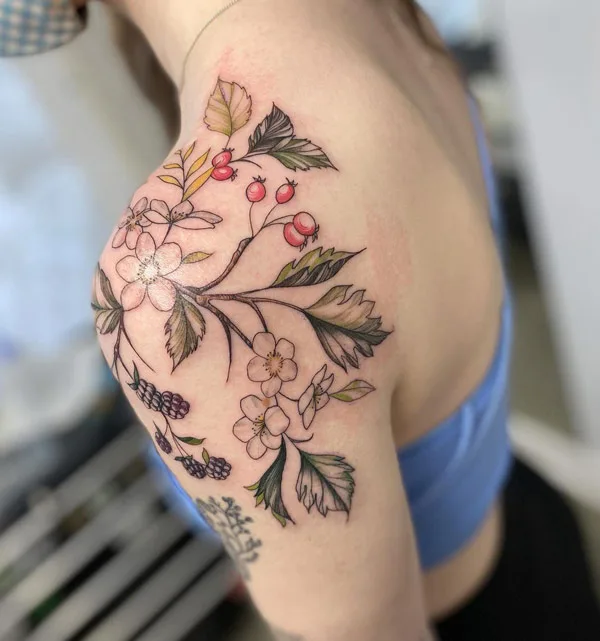 May Birth Flower Shoulder Tattoo 2