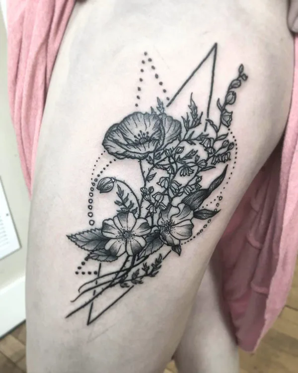 May Birth Flower Thigh Tattoo