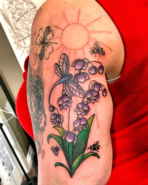 May Birth Flower and Dragonfly Tattoo