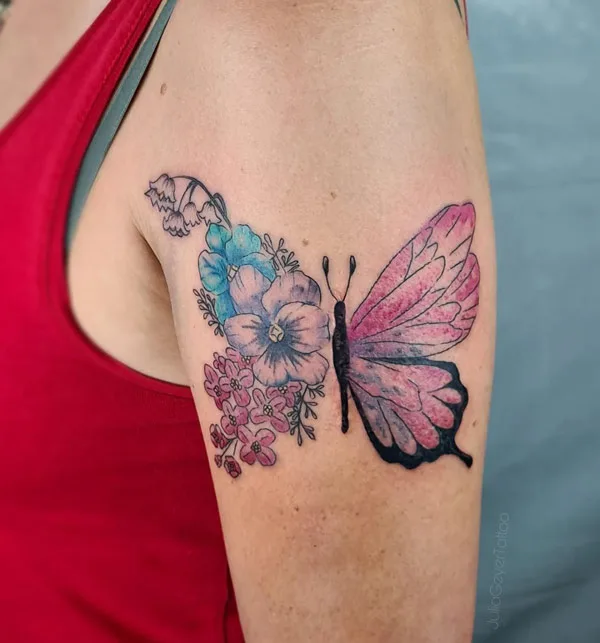 May Birth Flower and Half Butterfly Tattoo