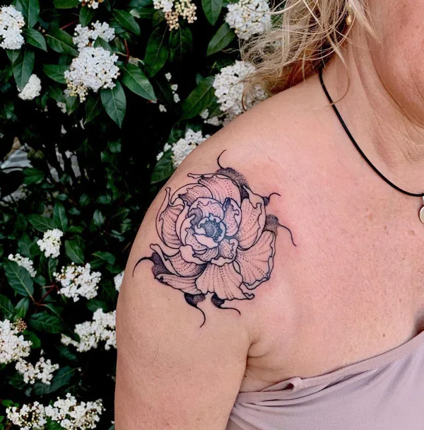November Birth Flower Shoulder Tattoo