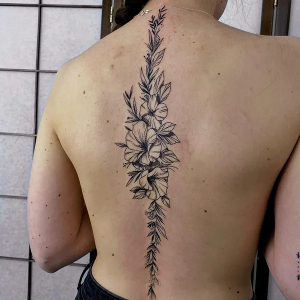 November Birth Flower Spine Tattoo