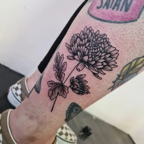 November Birth Flower Tattoo on Leg 1
