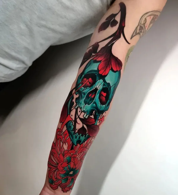 November Birth Flower and Skull Tattoo