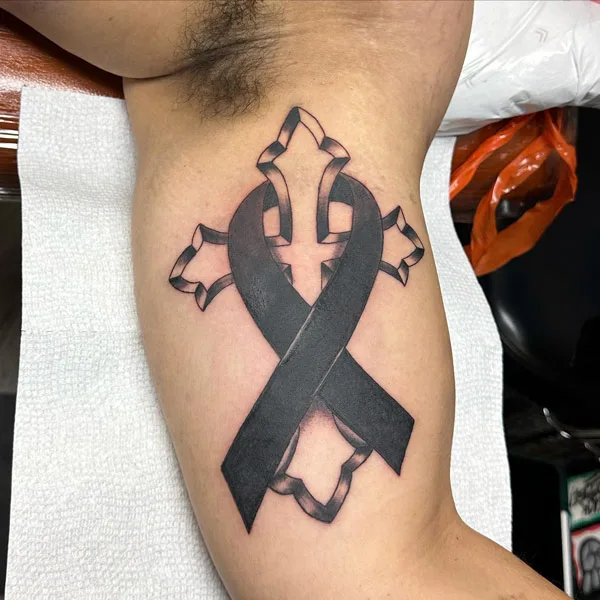 Ribbon Cross Tattoo