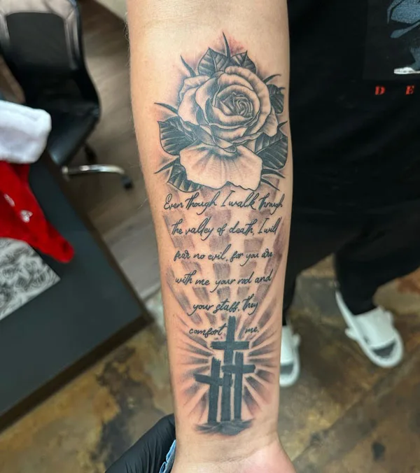 Rose 3 Cross Tattoo