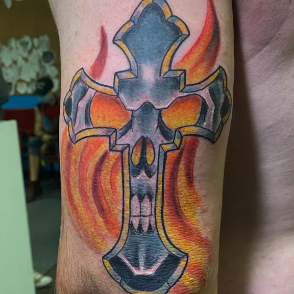 Skull with Cross Tattoo