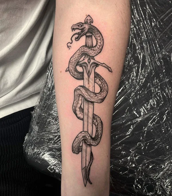 Snake Wrapped Around Sword Tattoo 2