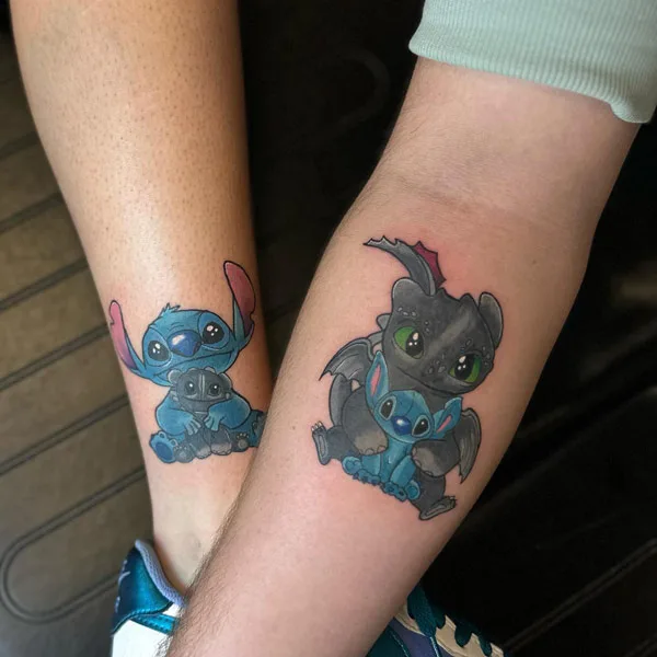 Stitch and Toothless Tattoo 1