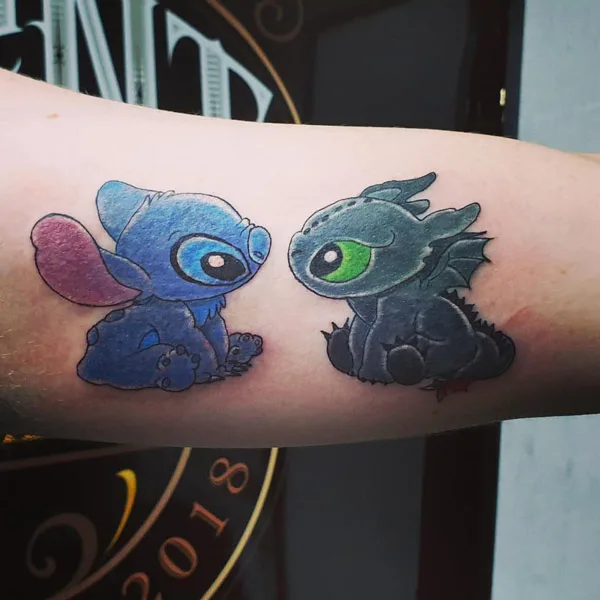 Stitch and Toothless Tattoo 2