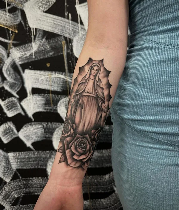 Virgin Mary Forearm Tattoo 1
