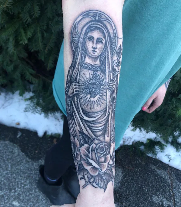 Virgin Mary Forearm Tattoo 2