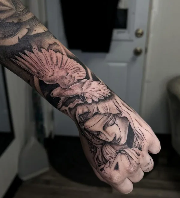 Virgin Mary Hand Tattoo 1