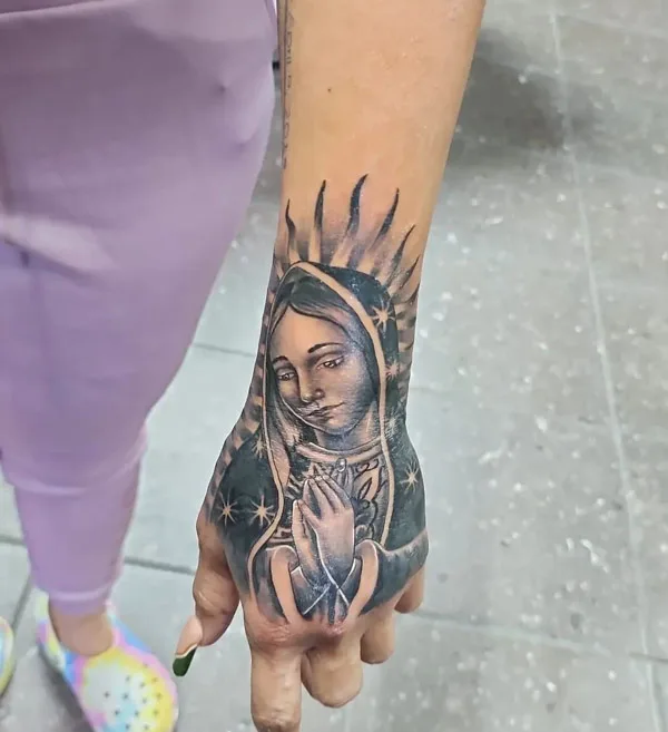 Virgin Mary Hand Tattoo 2