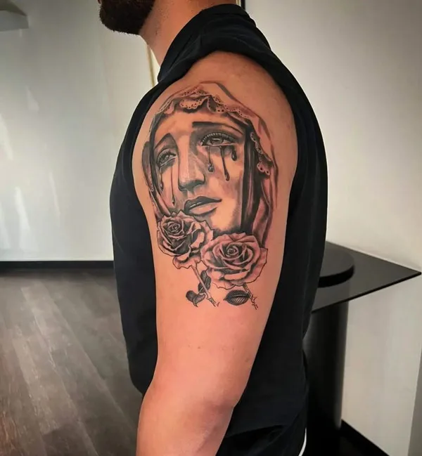 Virgin Mary Shoulder Tattoo
