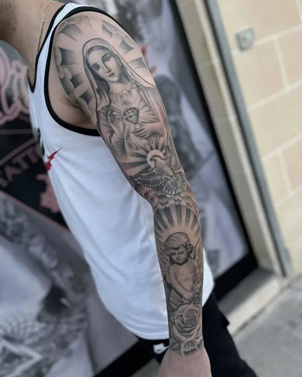 Virgin Mary Sleeve Tattoo 2