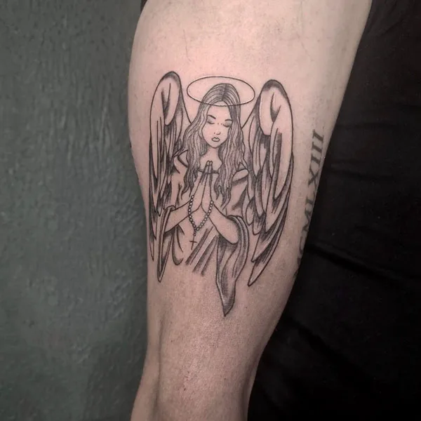 Angel with Praying Hands Tattoo
