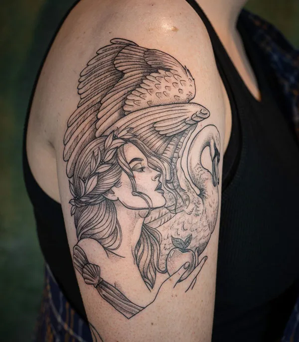 Aphrodite and Swan Tattoo