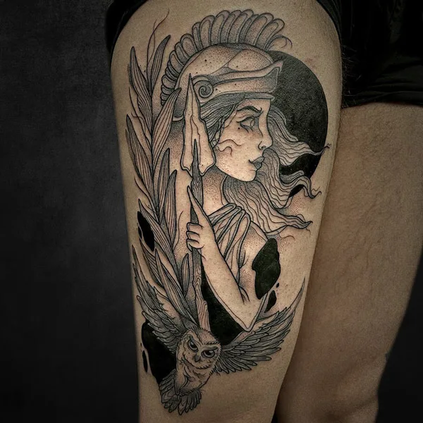 Athena Thigh Tattoo