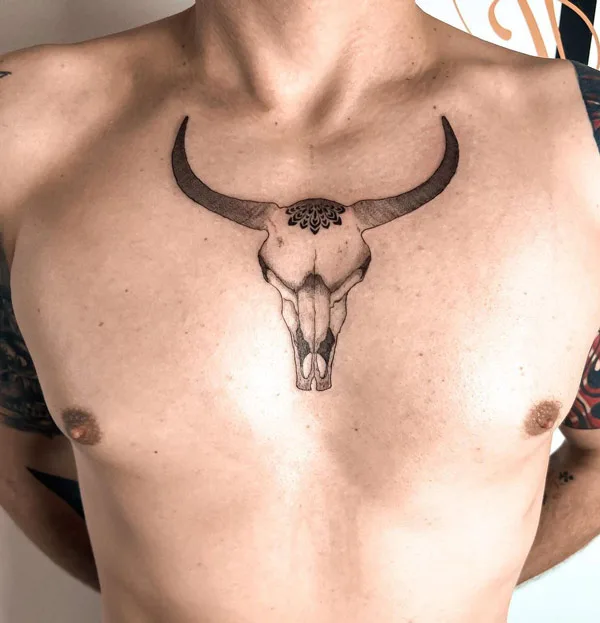 Bull Skull Chest Tattoo 2