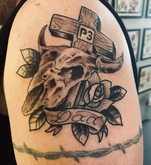 Bull Skull Cross Tattoo