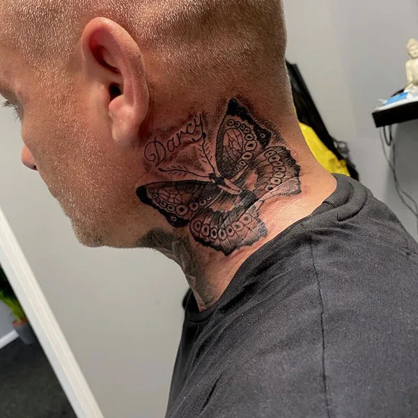 Butterfly Neck Tattoo 2