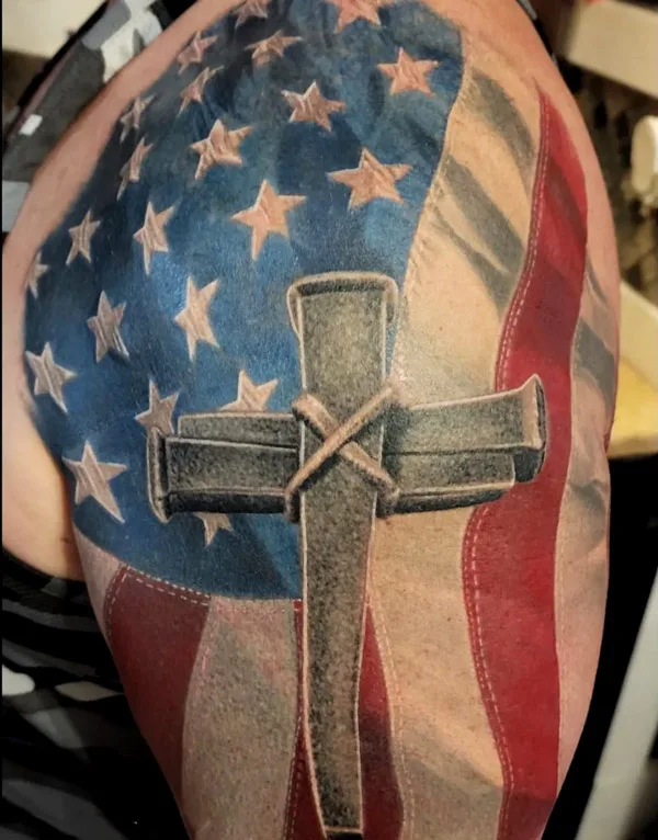 Cross with American Flag Tattoo 2