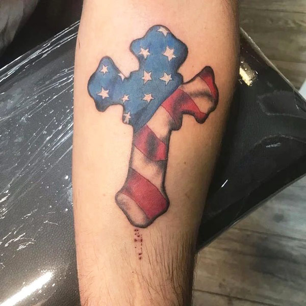 Cross with American Flag Tattoo 3
