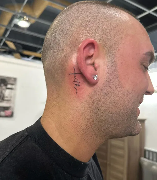 Faith Tattoo Behind the Ear