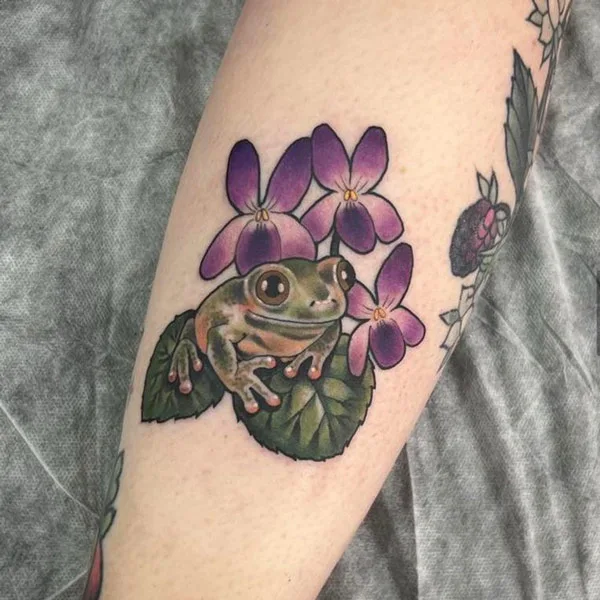 February Birth Flower and Frog Tattoo
